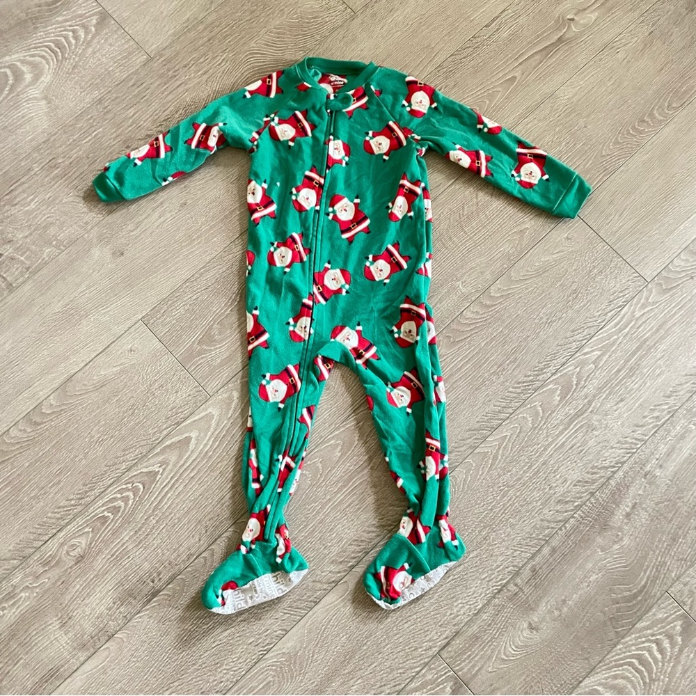NEW Santa Clause Christmas Fleece Footed Onesie Size 3T